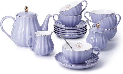 Amazon Com Amazingware Porcelain Tea Set Tea Cup And Saucer Set