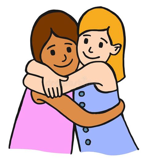 Best Girl Friends Hugging Cartoon