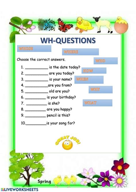 Wh Questions With To Be Interactive Worksheet Live Worksheets