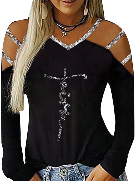 LilyLLL - LilyLLL Womens Sequin Long Sleeve Cold Shoulder Tunic Tops - Walmart.com - Walmart.com