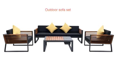 Modern Outdoor Lounge Sectional Patio Sofa Set Aluminum Teak Wood