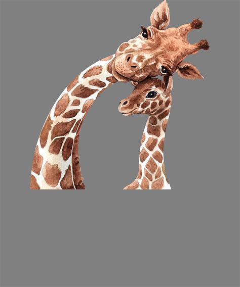 Mother And Baby Animals Watercolor Giraffe Mom And Giraffe Baby