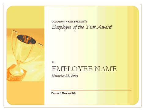 A wonderful collection of free certificates of appreciation for employees including an employee of the month certificate and appreciate certificate for retired employees. Employee Of The Year Award - Free Certificate Templates In ...