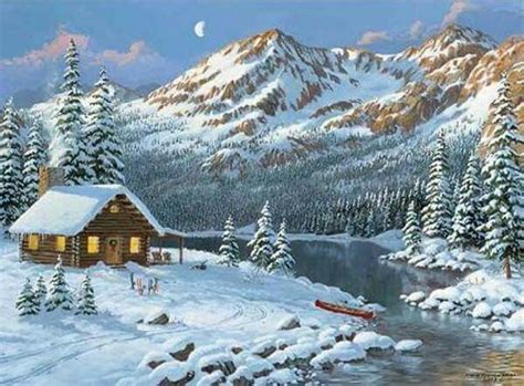 Beautiful Mountain Winter Scene Winter Painting Winter