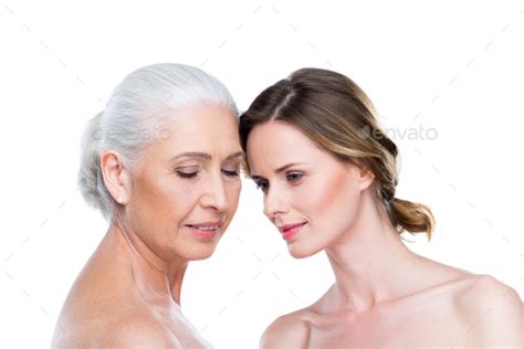 Naked Adult Babe And Mother Isolated On White Purity Concept Stock Photo By LightFieldStudios