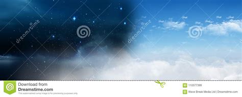 Day And Night Cloudy Sky Contrast Transition Stock Image