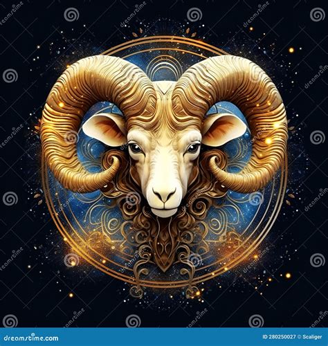 Zodiac Sign Of Aries Fantasy Golden Ram In Horoscope Wheel Generative