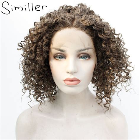 Similler Mixed Color Curly Synthetic Lace Front Wigs For Women Short Fluffy Wig Heat Resisitant