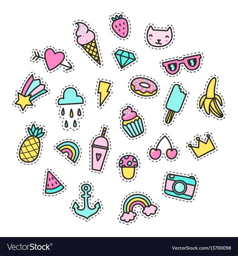 Set Of Bright Cute Pins Vector Hand Drawn Cartoon Objects Download A
