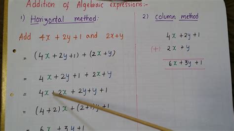 Addition Of Algebraic Expressions By Horizontal And Column Methods