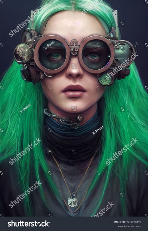 Beautiful Cyberpunk Female Scientist Goggles Cyberpunk Stock