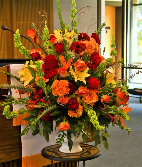 Fall Wedding Ceremony Flowers- Mixed Yellow, Orange and Red Flowers