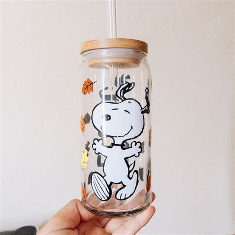 Fall Peanuts Snoopy Glass Cup Personalized Snoopy Glass Can Etsy In 2023 Snoopy Ts