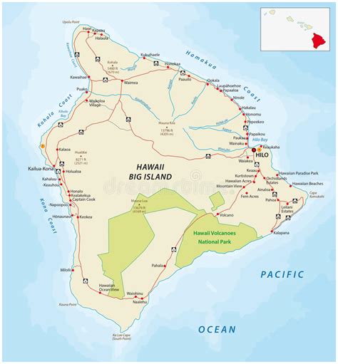Big Island Hawaii Road Map Stock Illustration Image 68672019