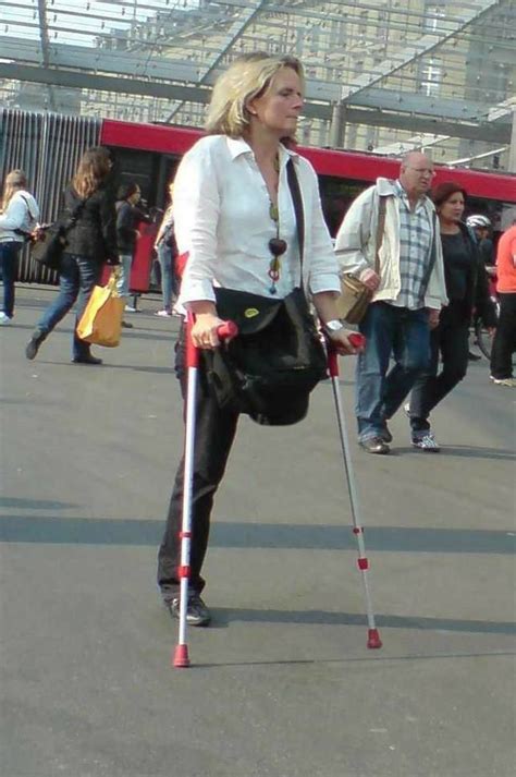 Amputee Mom Out For A Crutch Wheelchair Women Amputee Lady