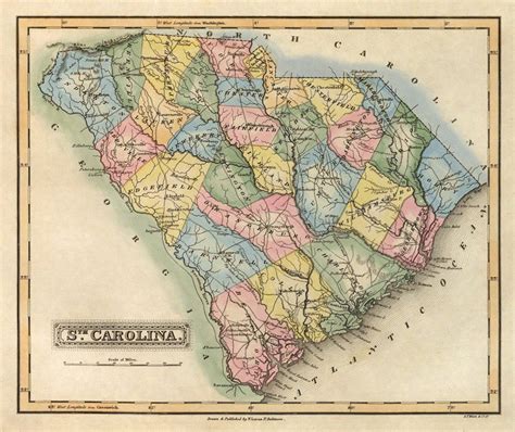 South Carolina Map Old Map Of South Carolina Wall Map Etsy