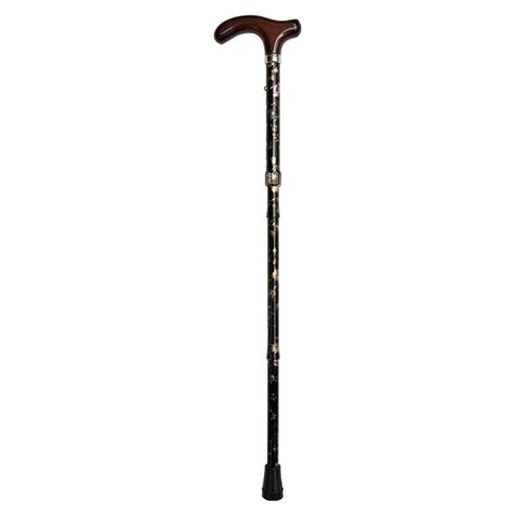 Ultra Petite Black Floral Adjustable Folding Walking Stick Health And