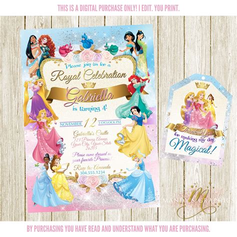Disney Princess Birthday Invitation Princess Birthday Invitations