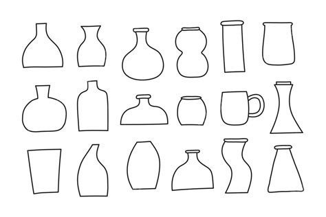 Set Of Doodle Outline Vases Pottery Jug White Vector Pottery Jug