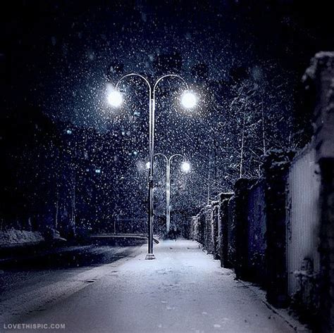 Snowing At Night Photography Street Lights Snow Winter