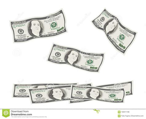 Flying Falling 100 Dollar Bills Stock Vector Illustration Of