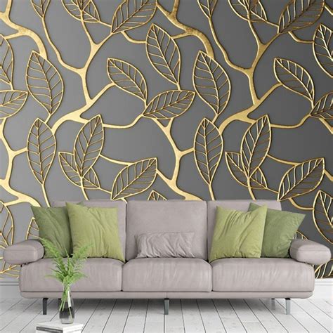 Photo Wallpaper Wall Murals Golden Leaves Wall Painting Wall Decor