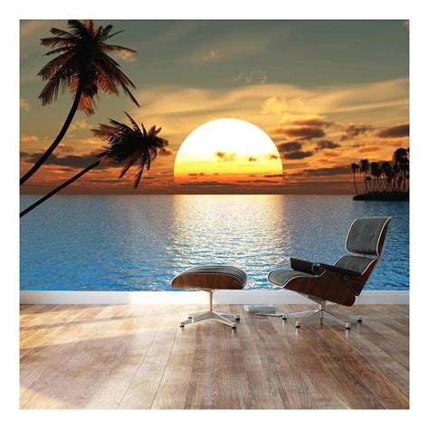 Wall26 Large Wall Mural Beautiful Tropical Scenery Landscape Palm Trees On The Beach At Sunset
