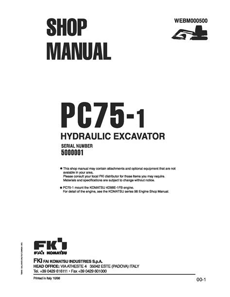 Komatsu Pc75 1 Hydraulic Excavator Workshop Repair Service Manual Pdf