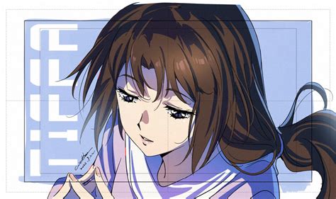 Safebooru 1girl After War Gundam X Blue Eyes Brown Hair Character Name Close Up Dated English