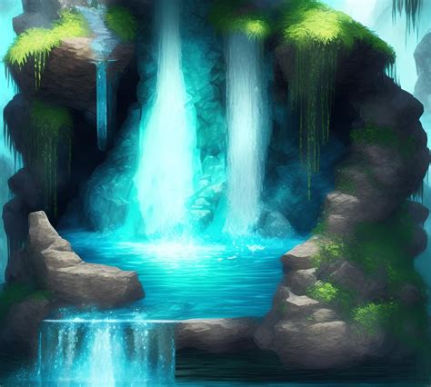 Fantasy Cave Waterfall Generative Ai Illustration Digital Art By
