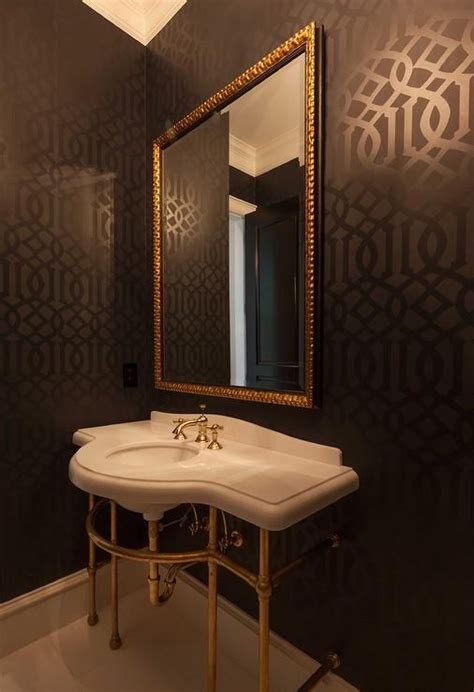 Black And Gold Powder Room With Kelly Wearstler Imperial Trellis