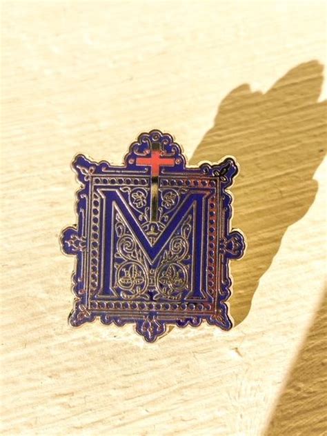 Marian Cross Lapel Pin Hard Enamel Badge Vintage Style Catholic