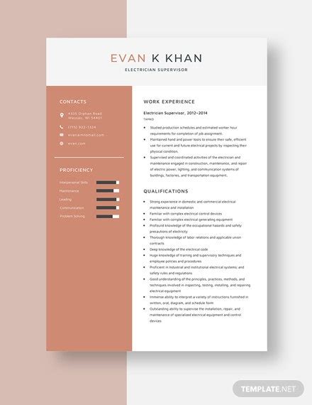 Individual will lead a team of. Electrician Supervisor Resume Template Free Pages - Word, Apple Pages | Template.net