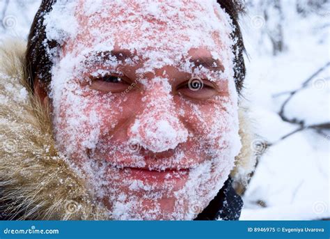 Face In The Snow Stock Image Image Of Snowy Smiling 8946975