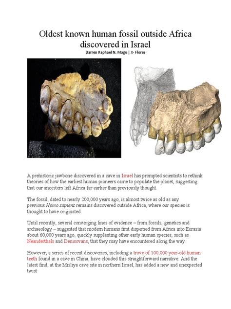 Oldest Known Human Fossil Outside Africa Discovered In Israel Pdf
