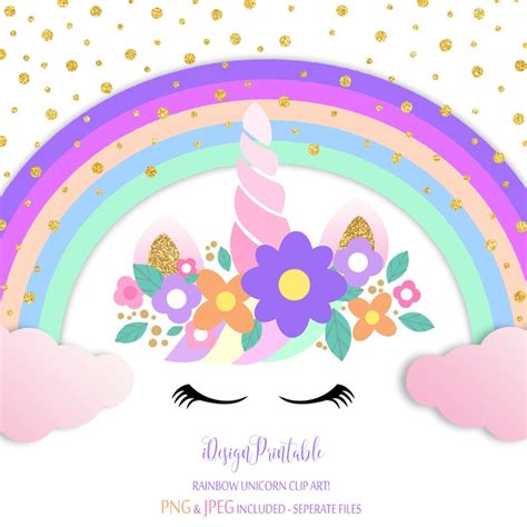 Gold Glitter Unicorn Clip Art Purple Rainbow Clip Art Etsy