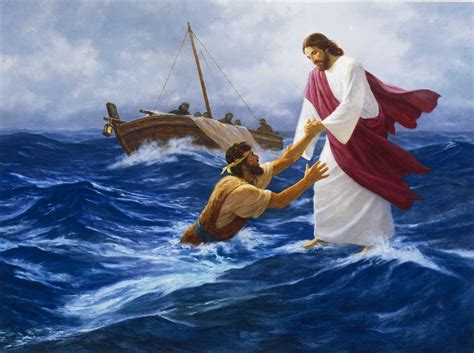 But as he got near him, peter jesus and peter climbed into the boat, and immediately, the storm stopped. New Testament