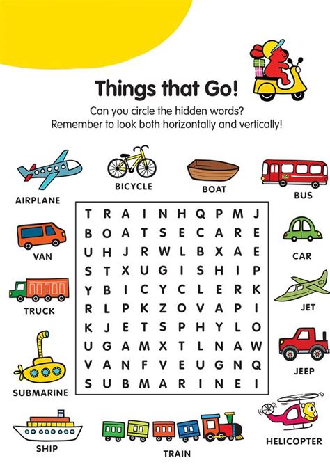 Children Word Search Transportation K5 Worksheets Word Puzzles For