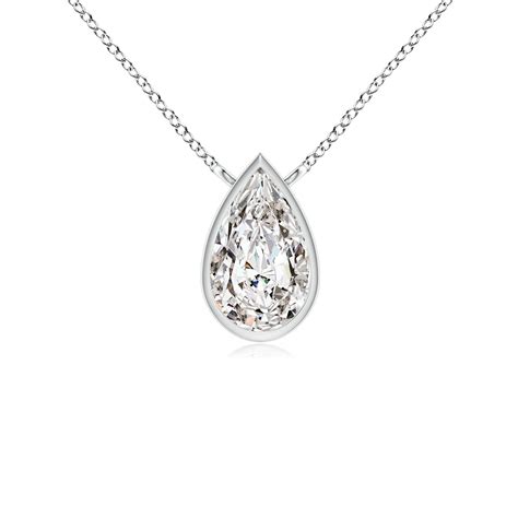 Angara Bezel Set Pear Shaped Diamond Solitaire Pendant In 14k Solid