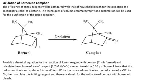 Solved Oxidation Of Borneol To Camphor The Efficiency Of Jones Reagent Will Be Compared With