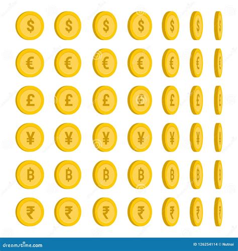 World Currency Rotate Coins Set Currency Symbol Collection Vector