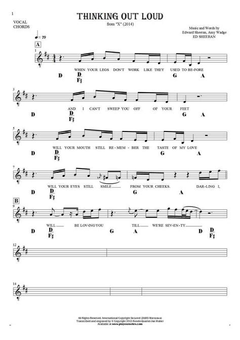 Thinking Out Loud - Notes, lyrics and chords for vocal with ...