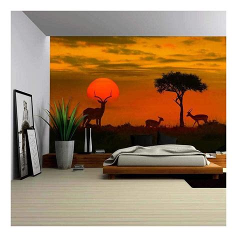 Wall26 African Sunset With Silhouette Of The Animals Removable Wall