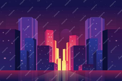 Premium Vector Luminous Night City Landscape Illustration