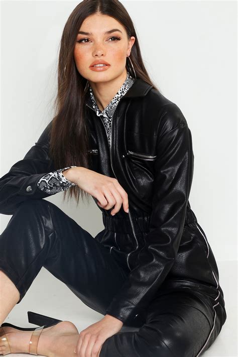 Men unisex reflective coverall safety boiler suit work heavy overalls zip pocket. Leather Look Boiler Jumpsuit | boohoo in 2020 | Jumpsuit ...