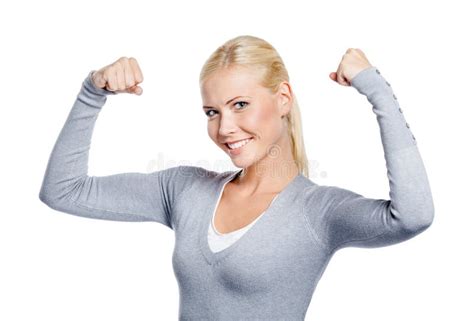 Strong Beautiful Woman Flexing Biceps Stock Image Image Of Cutout