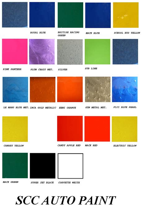 Paint Shop Colour Chart Automotive Custom Shop Metal Flake Chip Color