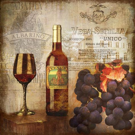 Wine And Grapes Vintage Art Canvas Prints By Hitesh Tulsani Buy