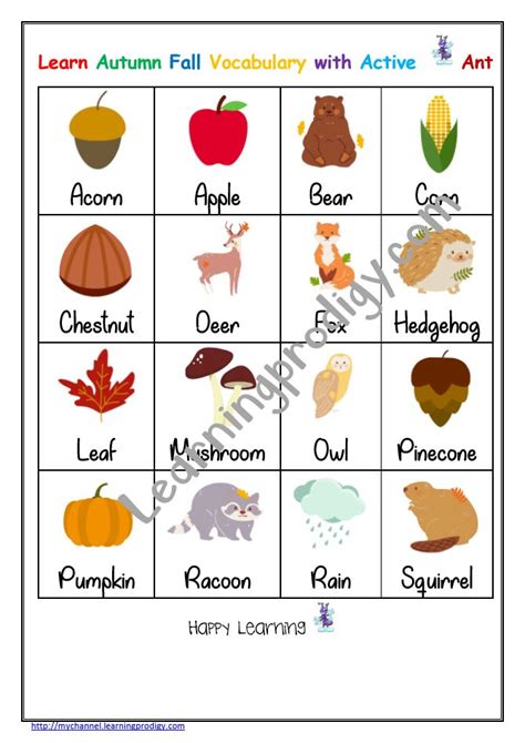 Fall Autumn Vocabulary List Words And Picturesfall Activity For