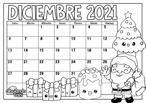 Diciembre 2021 Para Imprimir Y Colorear Calendario Dibujando Con Vani